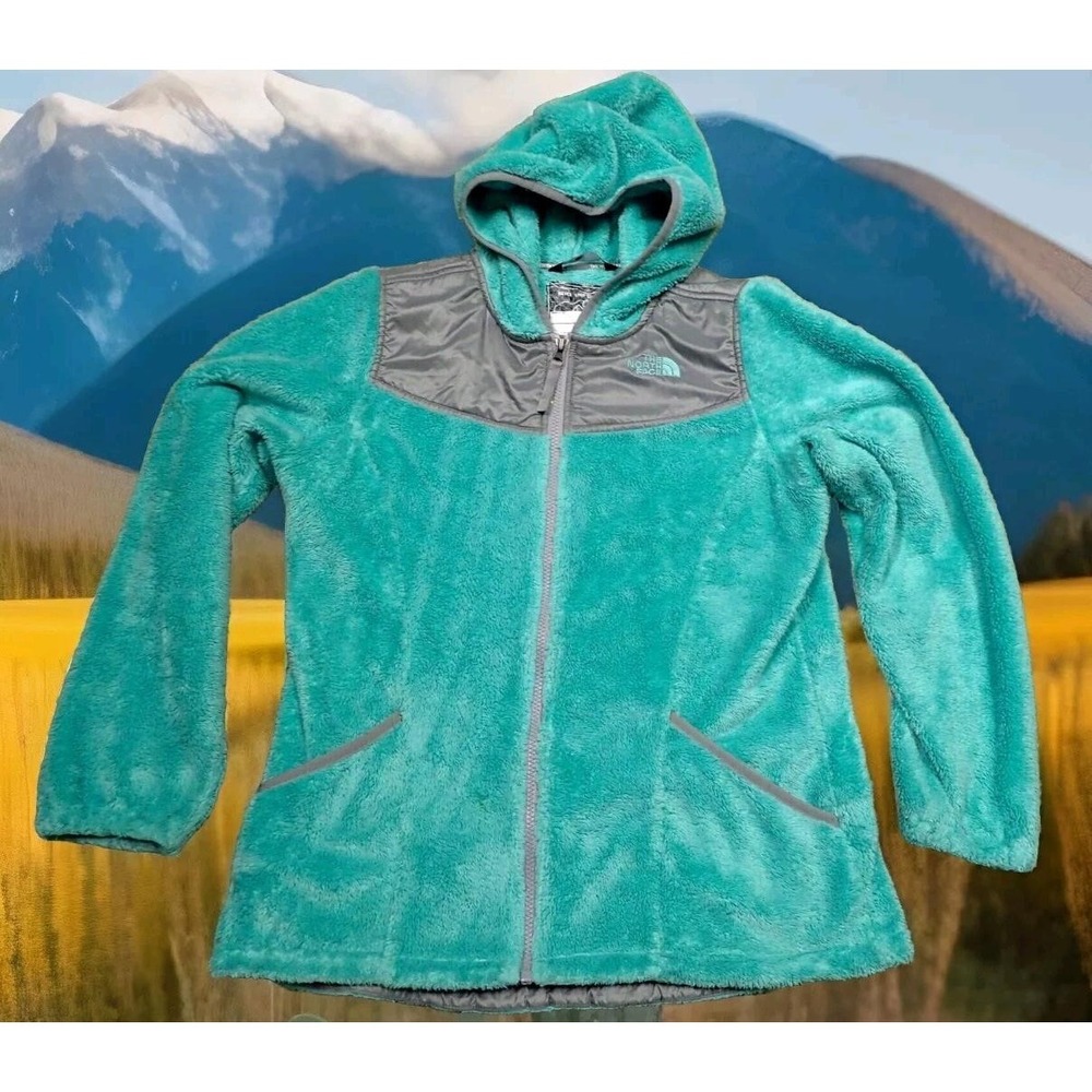 The North Face Fleece Hoodie Girls XL/18 Teal Excellent‎ Full Zip High Pile